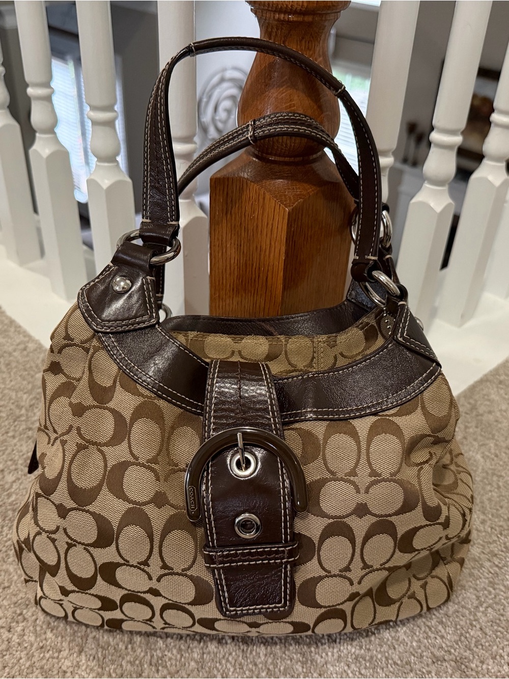 Coach Brown and Tan Signature Canvas Shoulder Bag